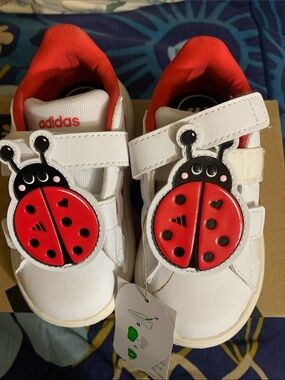 adidas Kids White & Red Ladybug Strap Sneakers